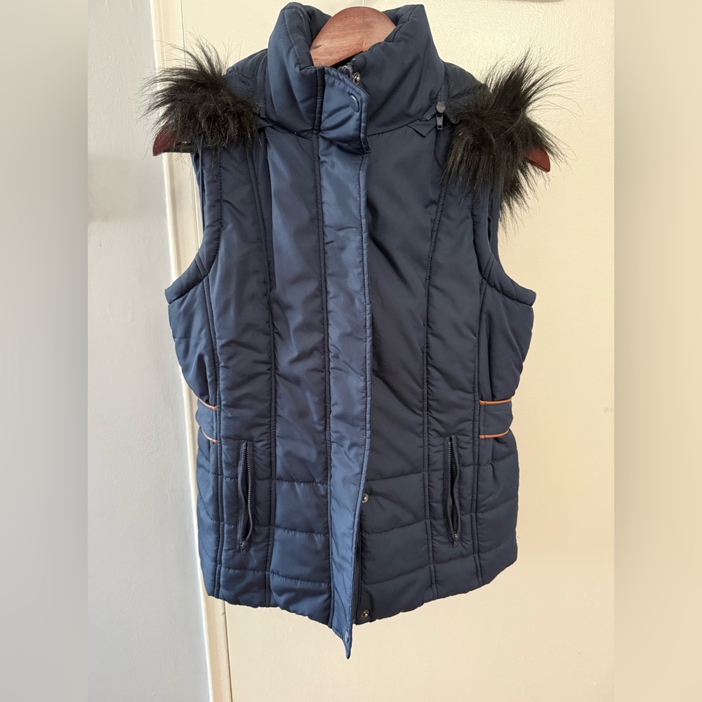 Totes Navy Outerwear with Faux Fur